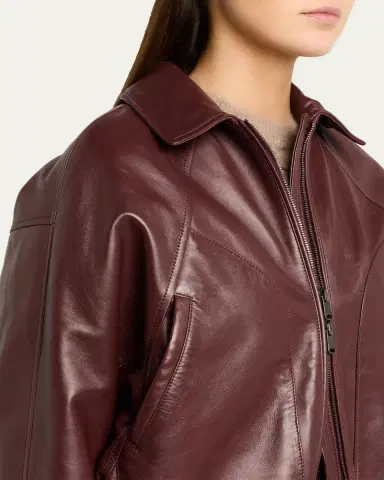 Brunello Cucinelli Collared Zip-Up Leather Jacket | Thumbnail 5 Brunello Cucinelli Collared Zip-Up Leather Jacket | Thumbnail 5