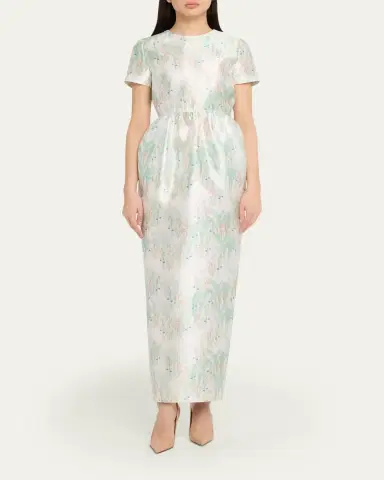 BERNADETTE Lexi Floral Satin Empire-Waist Column Maxi Dress | Thumbnail 6