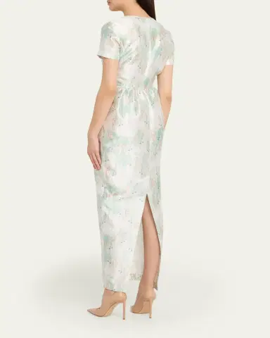 BERNADETTE Lexi Floral Satin Empire-Waist Column Maxi Dress | Thumbnail 7