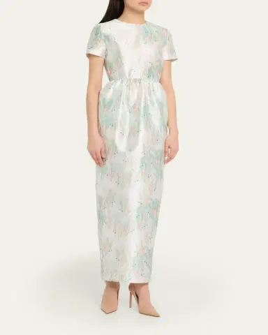 BERNADETTE Lexi Floral Satin Empire-Waist Column Maxi Dress | Thumbnail 8