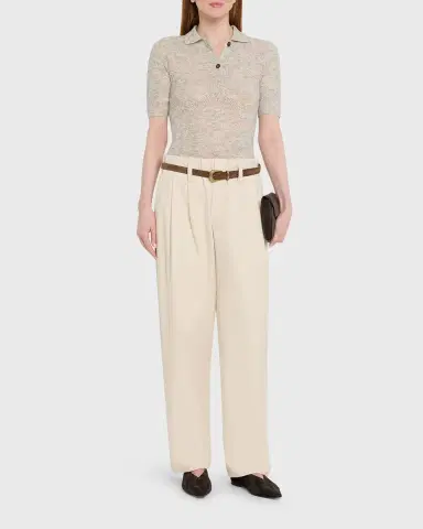 Brunello Cucinelli Lace-Effect Polo Short-Sleeve Sweater | Thumbnail 2