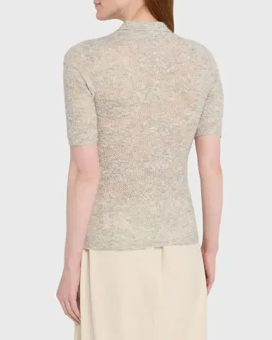 Brunello Cucinelli Lace-Effect Polo Short-Sleeve Sweater | Thumbnail 3