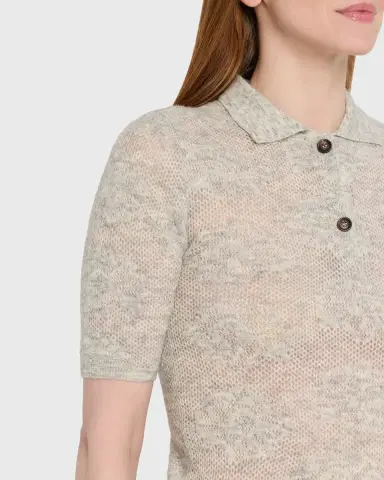 Brunello Cucinelli Lace-Effect Polo Short-Sleeve Sweater | Thumbnail 5