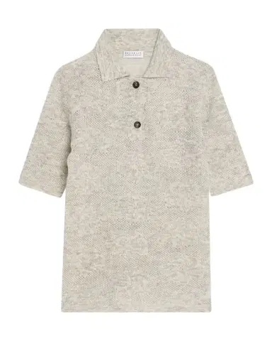 Brunello Cucinelli Lace-Effect Polo Short-Sleeve Sweater | Thumbnail 1