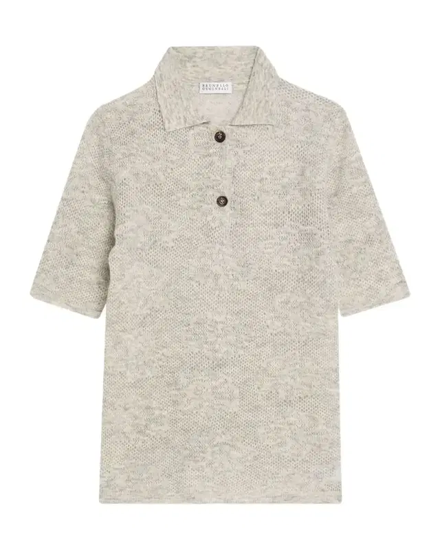 Brunello Cucinelli Lace-Effect Polo Short-Sleeve Sweater