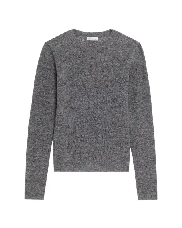 Brunello Cucinelli Silk-Alpaca Open-Knit Crewneck Sweater