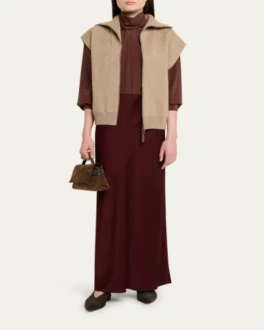 Brunello Cucinelli Long Double-Vent Skirt | Thumbnail 2