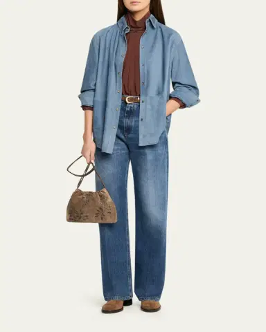 Brunello Cucinelli Suede Long Sleeve Snap Button Shirt | Thumbnail 2 Brunello Cucinelli Suede Long Sleeve Snap Button Shirt | Thumbnail 2