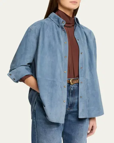 Brunello Cucinelli Suede Long Sleeve Snap Button Shirt | Thumbnail 4 Brunello Cucinelli Suede Long Sleeve Snap Button Shirt | Thumbnail 4