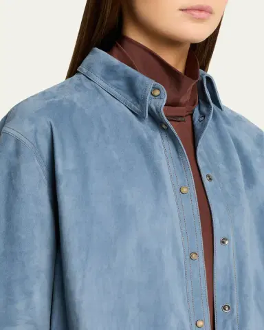 Brunello Cucinelli Suede Long Sleeve Snap Button Shirt | Thumbnail 5 Brunello Cucinelli Suede Long Sleeve Snap Button Shirt | Thumbnail 5