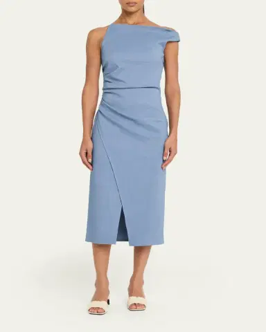 A.L.C. Lyra Draped Linen-Blend Midi Dress | Thumbnail 2 A.L.C. Lyra Draped Linen-Blend Midi Dress | Thumbnail 2