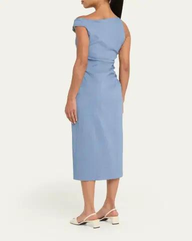 A.L.C. Lyra Draped Linen-Blend Midi Dress | Thumbnail 3 A.L.C. Lyra Draped Linen-Blend Midi Dress | Thumbnail 3