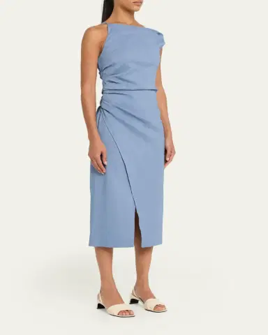 A.L.C. Lyra Draped Linen-Blend Midi Dress | Thumbnail 4 A.L.C. Lyra Draped Linen-Blend Midi Dress | Thumbnail 4