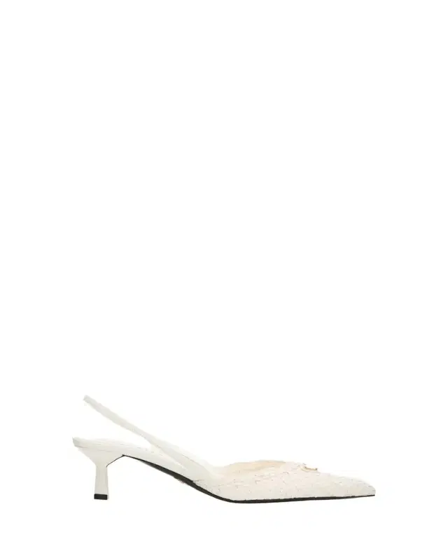 55mm Triangle Logo Woven Leather Slingback Pumps