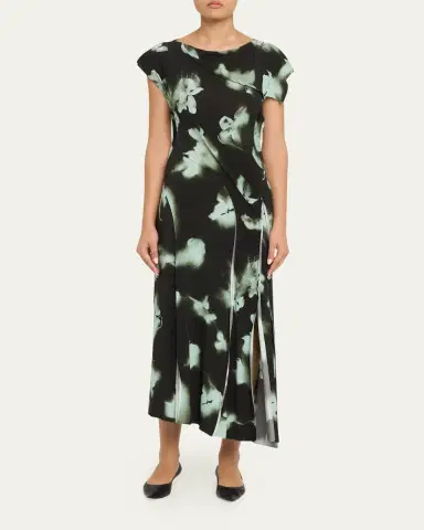 Jason Wu Collection Blurred Floral Asymmetric Paneled Midi Dress | Thumbnail 2 Jason Wu Collection Blurred Floral Asymmetric Paneled Midi Dress | Thumbnail 2