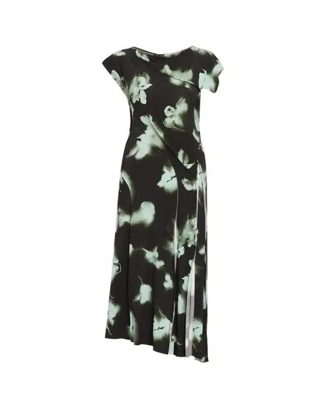 Jason Wu Collection Blurred Floral Asymmetric Paneled Midi Dress