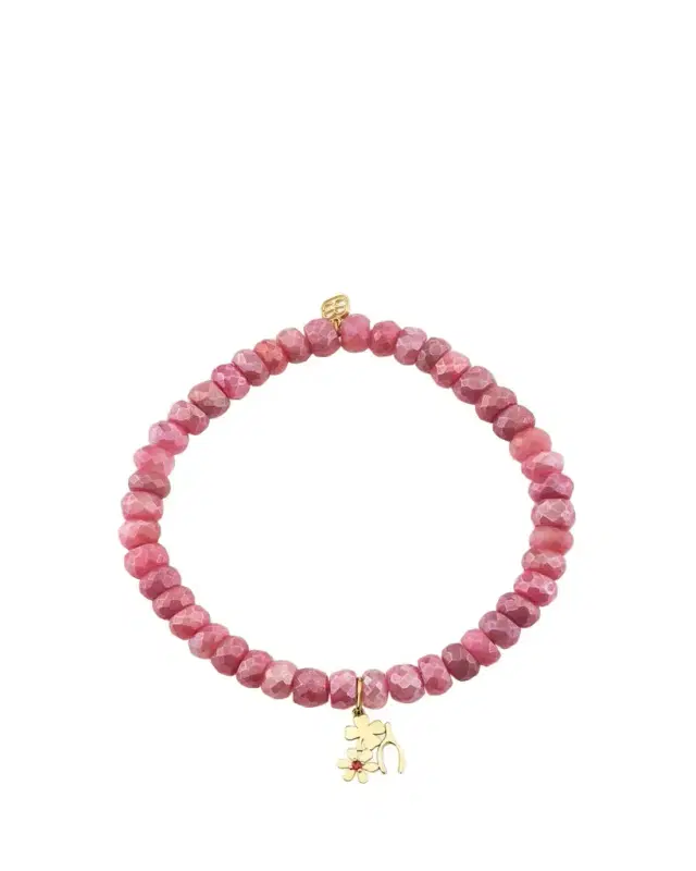 Sydney Evan 14K Lucky Ruby Charm on Moonstone Stretch Bracelet