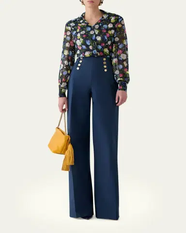 Carolina Herrera Isabella Rose-Print Silk Chiffon Button-Down Shirt | Thumbnail 2 Carolina Herrera Isabella Rose-Print Silk Chiffon Button-Down Shirt | Thumbnail 2
