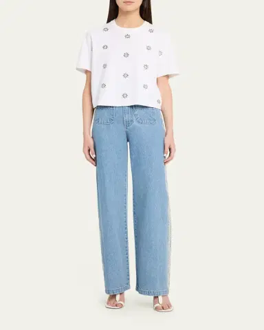 Veronica Beard Taylor Embroidered Patch-Pocket Straight-Leg Jeans | Thumbnail 2