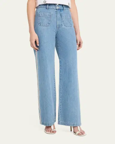 Veronica Beard Taylor Embroidered Patch-Pocket Straight-Leg Jeans | Thumbnail 4