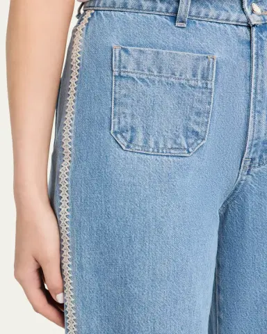 Veronica Beard Taylor Embroidered Patch-Pocket Straight-Leg Jeans | Thumbnail 5