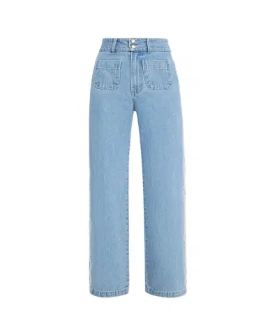 Veronica Beard Taylor Embroidered Patch-Pocket Straight-Leg Jeans | Thumbnail 1