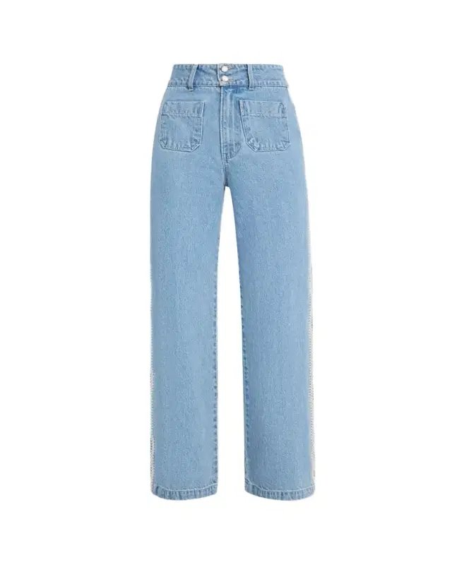 Veronica Beard Taylor Embroidered Patch-Pocket Straight-Leg Jeans
