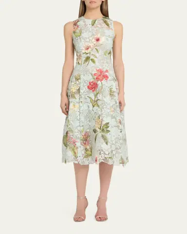 Oscar de la Renta Multi Domican Floral Print Lace Midi Dress | Thumbnail 2