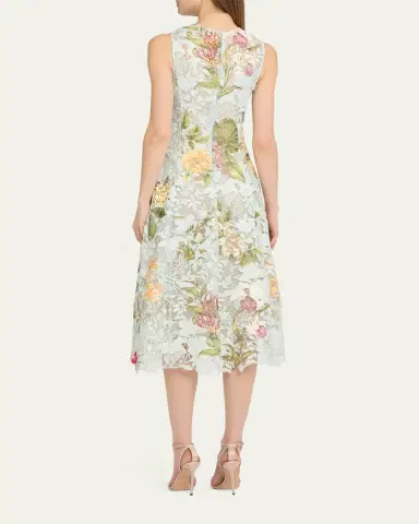 Oscar de la Renta Multi Domican Floral Print Lace Midi Dress | Thumbnail 3