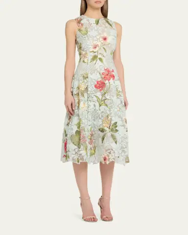Oscar de la Renta Multi Domican Floral Print Lace Midi Dress | Thumbnail 4