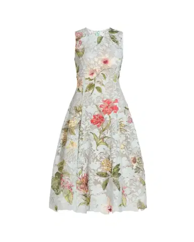 Oscar de la Renta Multi Domican Floral Print Lace Midi Dress | Thumbnail 1