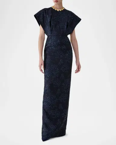 Carolina Herrera Rosette Collar Fan Bodice Gown | Thumbnail 2