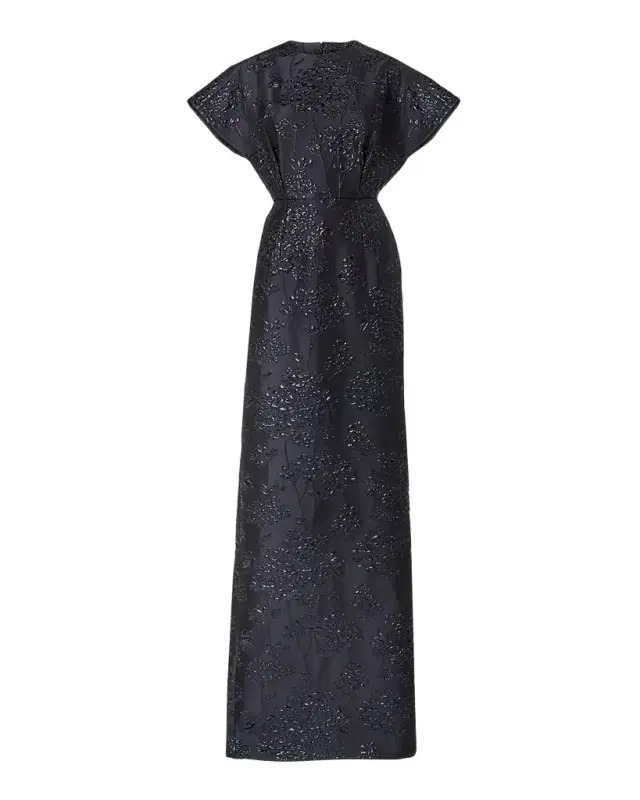 Carolina Herrera Rosette Collar Fan Bodice Gown
