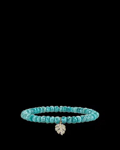 Sydney Evan 14K Diamond Monstera on Teal Quartz Bracelet | Thumbnail 2