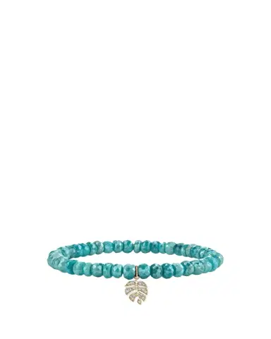 Sydney Evan 14K Diamond Monstera on Teal Quartz Bracelet | Thumbnail 1