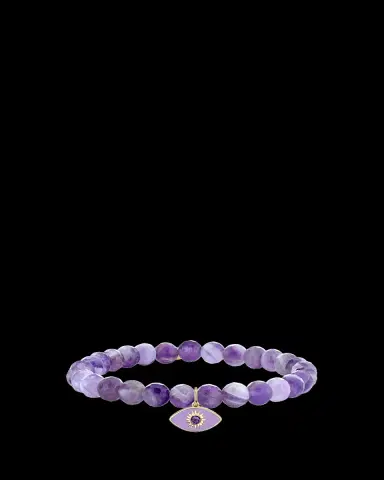 Sydney Evan 14K Sunburst Amethyst Evil Eye on Beaded Stretch Bracelet | Thumbnail 2