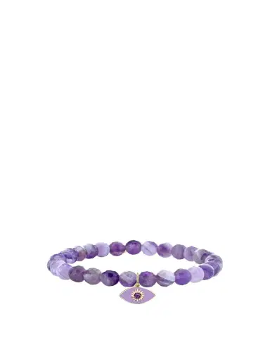 Sydney Evan 14K Sunburst Amethyst Evil Eye on Beaded Stretch Bracelet | Thumbnail 1
