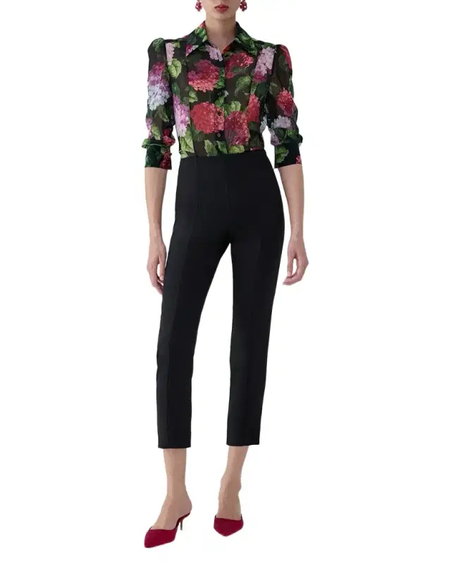 Carolina Herrera Semi-Sheer Floral Buttoned Blouse