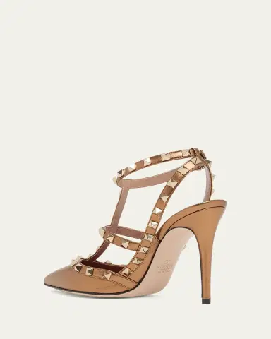 Valentino Garavani 100mm Rockstud Metallic Leather Ankle-Strap Pumps | Thumbnail 4