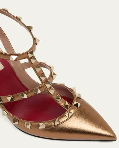 Valentino Garavani 100mm Rockstud Metallic Leather Ankle-Strap Pumps | Thumbnail 5