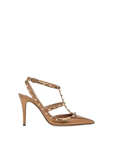 Valentino Garavani 100mm Rockstud Metallic Leather Ankle-Strap Pumps | Thumbnail 1