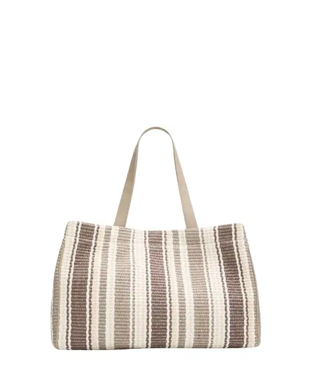 Brunello Cucinelli Striped Raffia Tote Bag