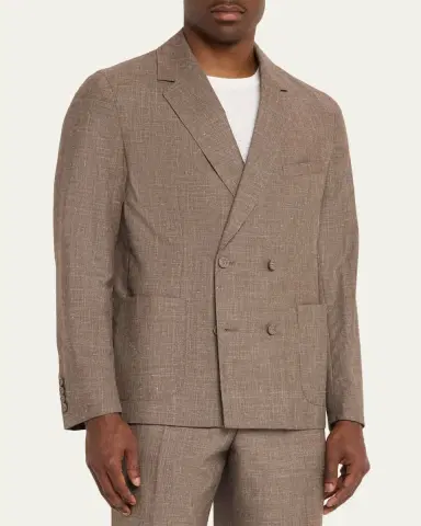 OFFICINE GÉNÉRALE Men's Light Brown Wool Leon Double-Breasted Sport Coat | Thumbnail 4