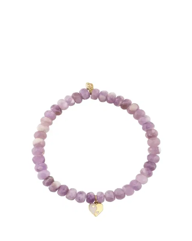 Sydney Evan 14K Purple Yin-Yang Heart on Amethyst Stretch Bracelet