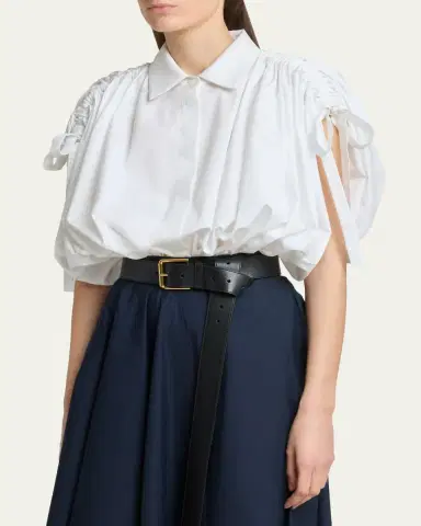 Givenchy Ruched Cotton-Poplin Crop Collared Bubble Shirt | Thumbnail 4 Givenchy Ruched Cotton-Poplin Crop Collared Bubble Shirt | Thumbnail 4