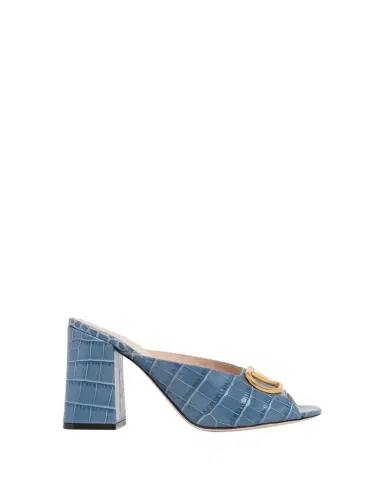 Valentino Garavani 95mm VLogo Croc-Embossed Leather Mules | Thumbnail 1 Valentino Garavani 95mm VLogo Croc-Embossed Leather Mules | Thumbnail 1