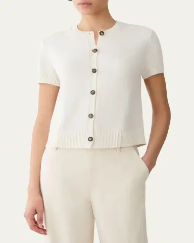 Lafayette 148 New York Crewneck Cotton-Silk Cardigan | Thumbnail 4