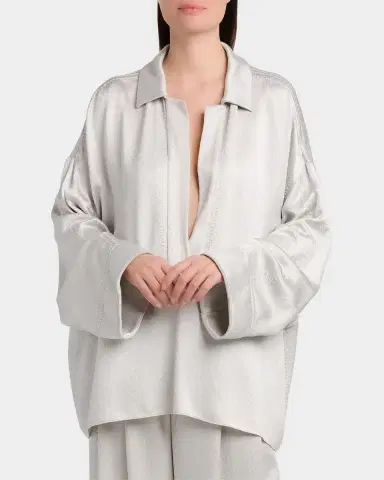 Giorgio Armani Hammered Satin Plunging Collared Shirt | Thumbnail 4 Giorgio Armani Hammered Satin Plunging Collared Shirt | Thumbnail 4