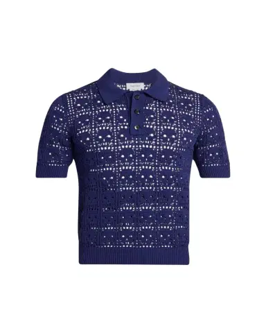 Alexander McQueen Men's Cotton Crochet Skull Openwork Short-Sleeve Polo Sweater | Thumbnail 1