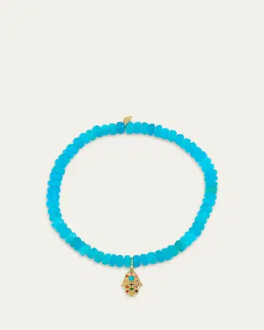 Sydney Evan 14K Turquoise Hamsa on Opal Stretch Bracelet | Thumbnail 2